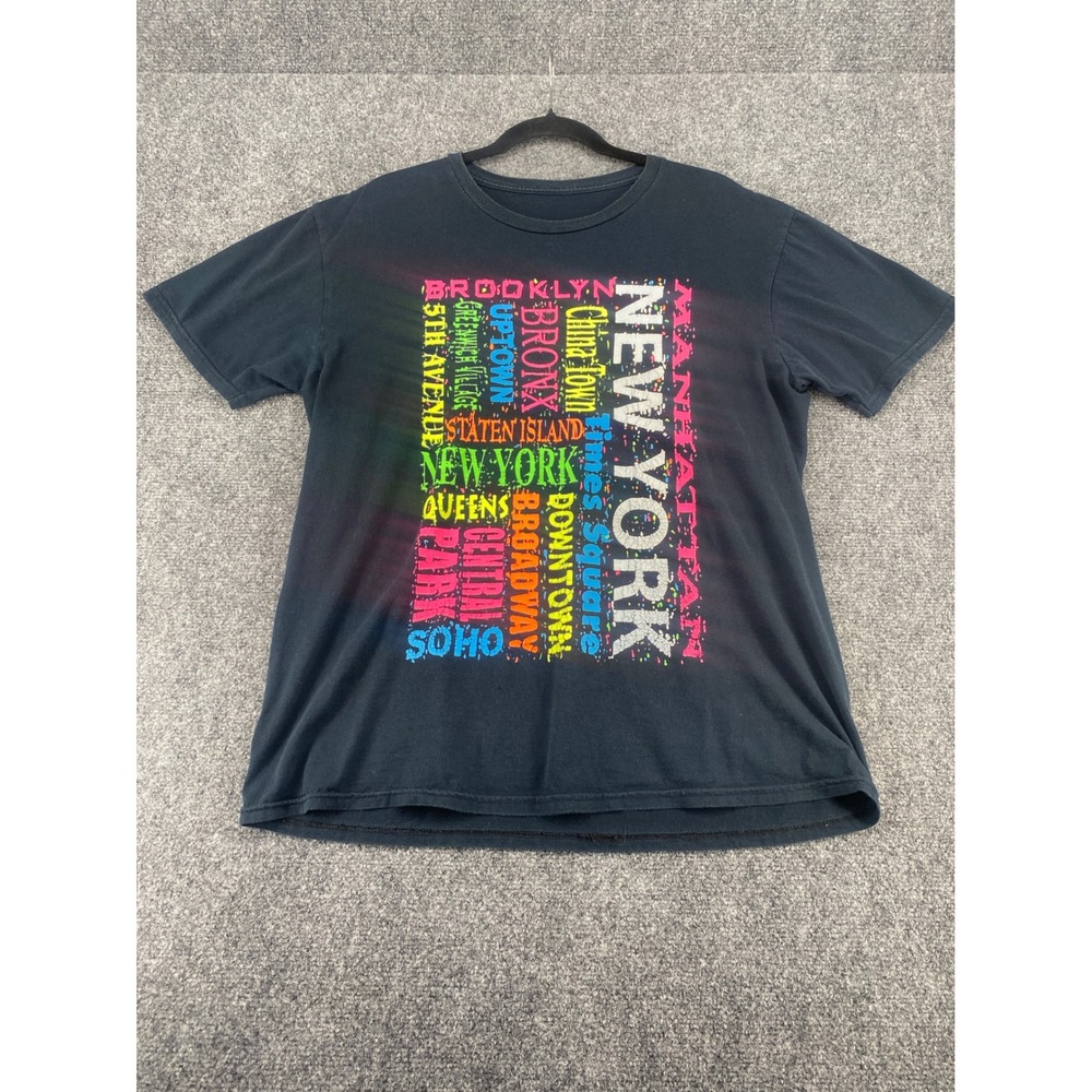 NYC New York City Souvenir Graphic T-Shirt Mens Small Black Neon Typography Tee